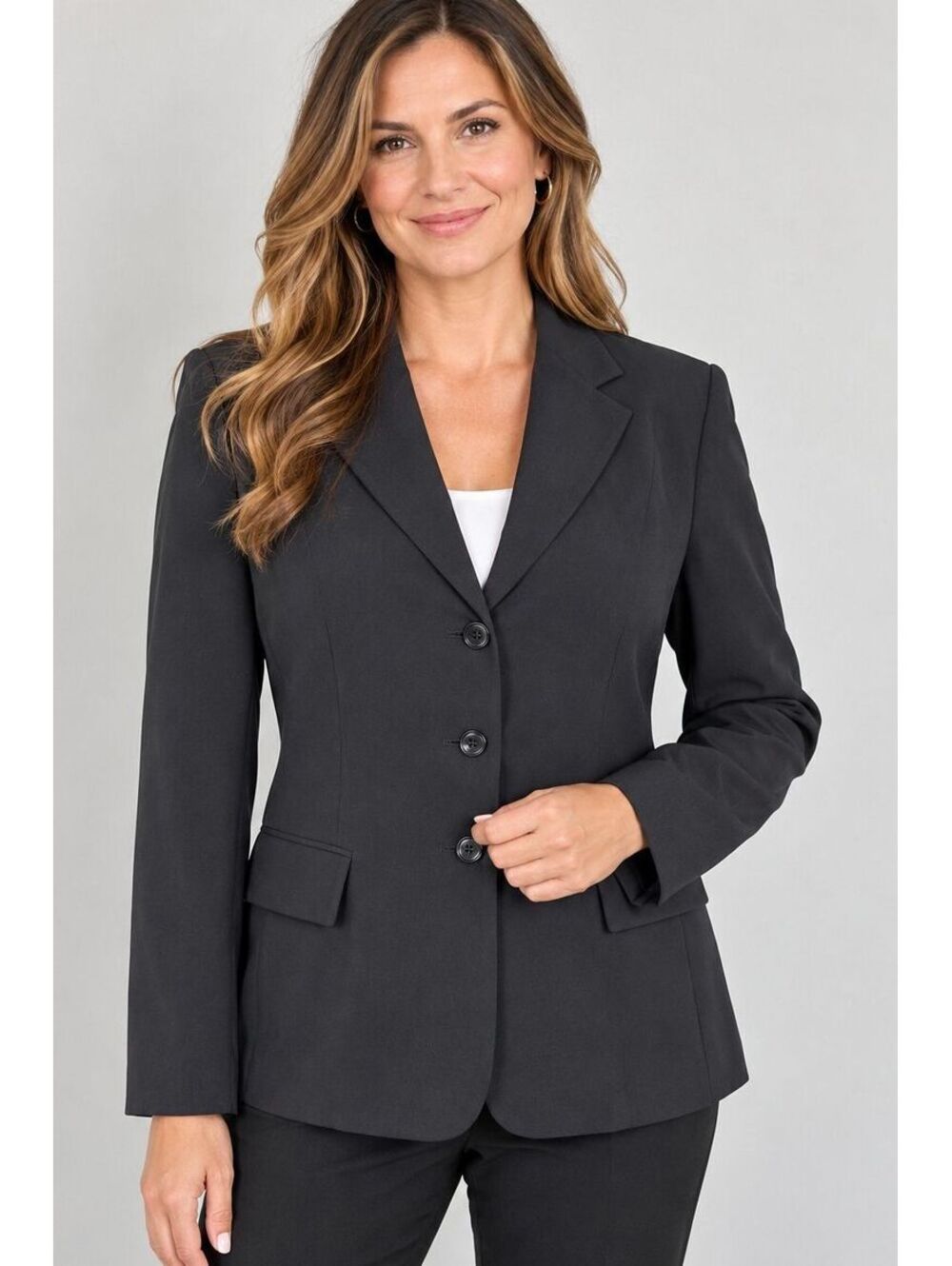 Calvin Klein Blazer 14P Petite Black 3 Button Career Fall Workwear Fully Lined